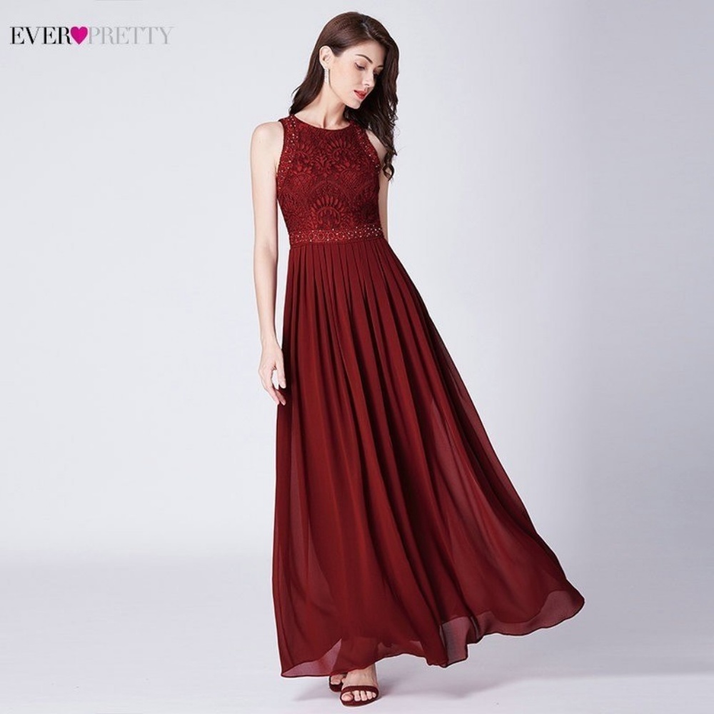 Women's Chiffon Lace Long Burgundy Prom Dress 2019